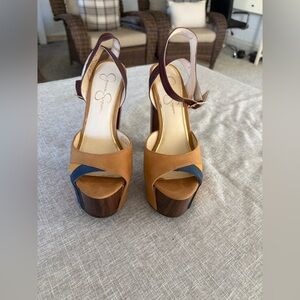 Jessica Simpson Stylish Brown and Blue Platform Sandals